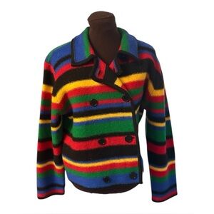 VTG Talbots Rainbow Striped Multicolor Double Breasted Wool Cardigan Jacket sz S